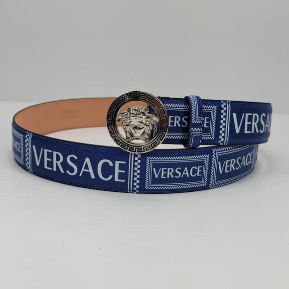 Versace Medusa Buckle Blue Leather Belt - Stunning - New 85cm 34" - Picture 1 of 6